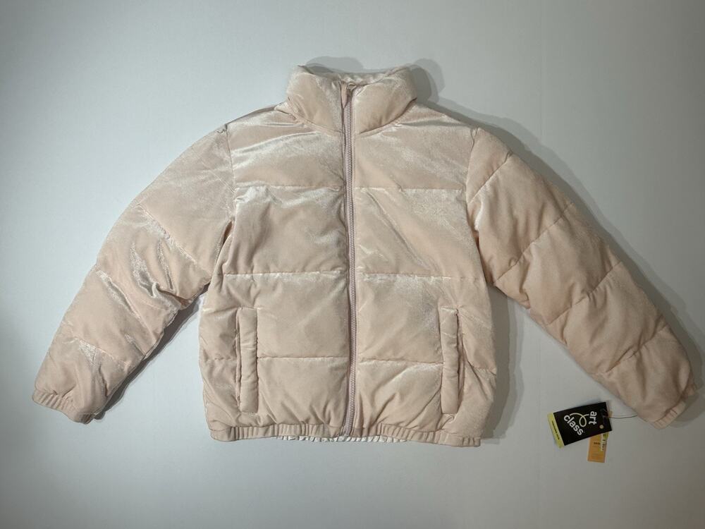 Art Class Girls Cropped Puffer Jacket Velvet Soft Shine Coat Light Pink Size L